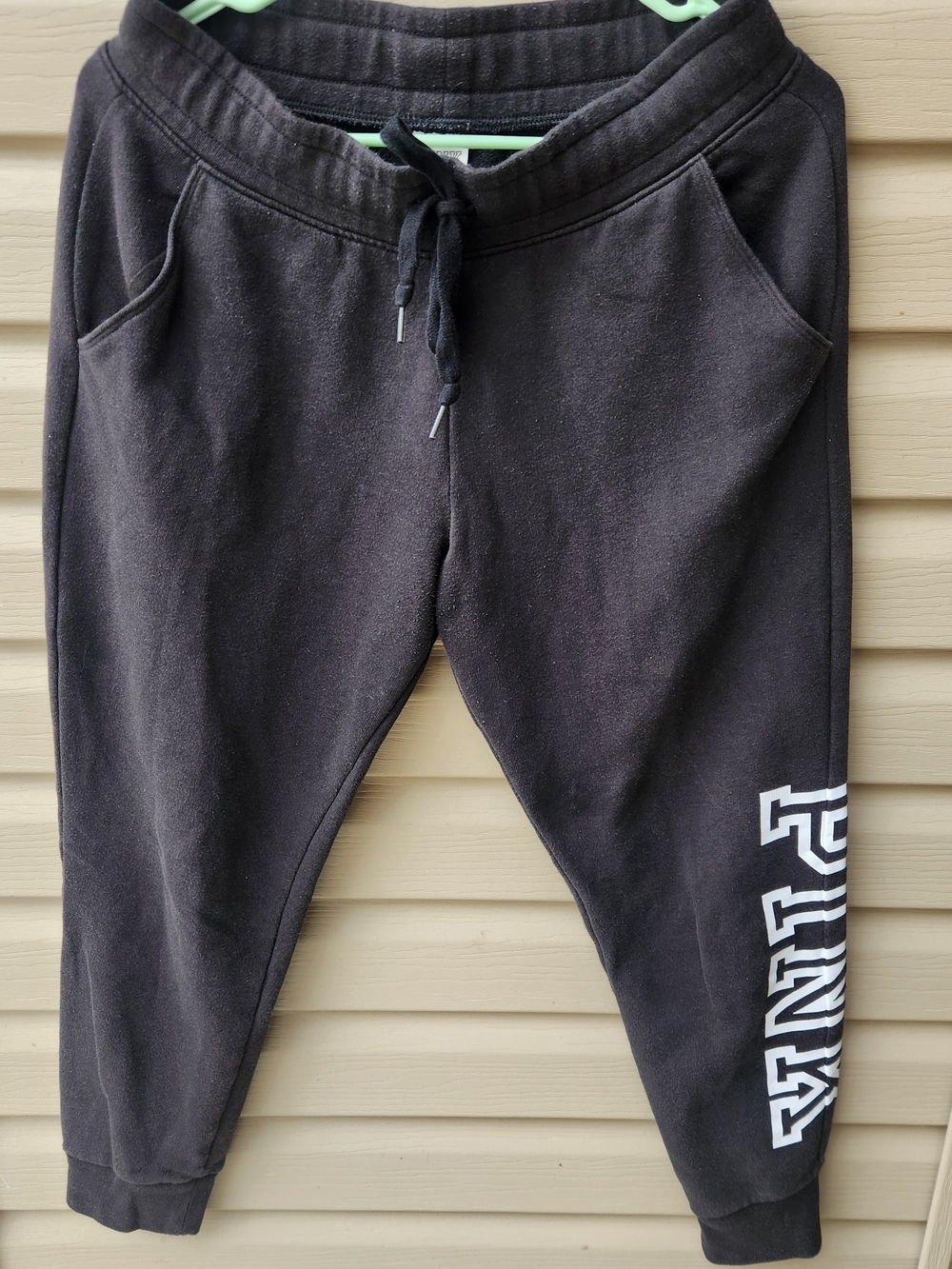 PINK Victoria's Secret Black Track Joggers with White Logo